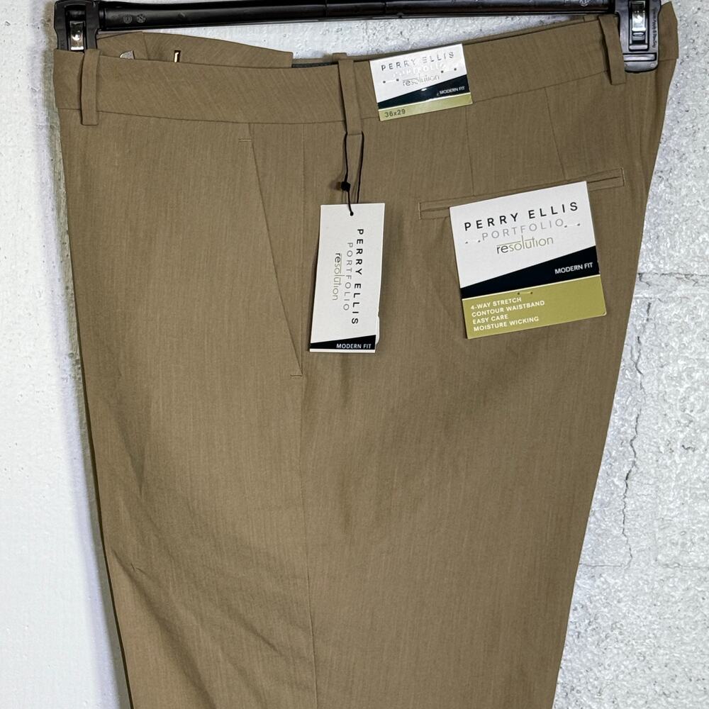 Perry Ellis Portfolio Men's ModFit Stretch Resolution Pants tan 36x29 $95
